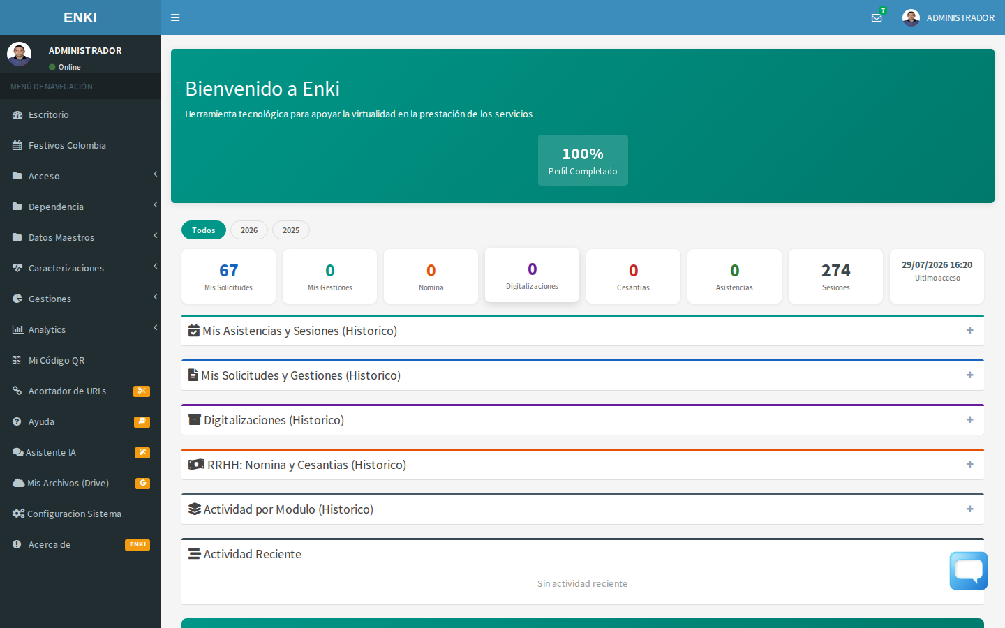 Escritorio de la Oficina Virtual Enki
